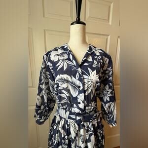 NEW Vintage 1980s Willi of California Hawaiian Print Floral Midi Dress Size 14
